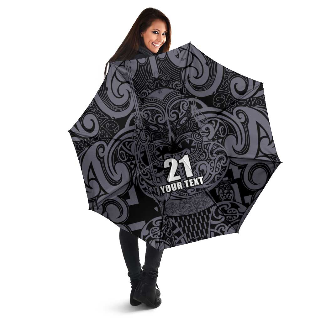 Custom New Zealand Taiaha Maori Umbrella Minimalist Silver Fern All Black LT9 - Polynesian Pride