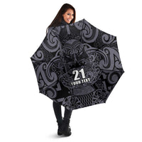 Custom New Zealand Taiaha Maori Umbrella Minimalist Silver Fern All Black LT9 - Polynesian Pride
