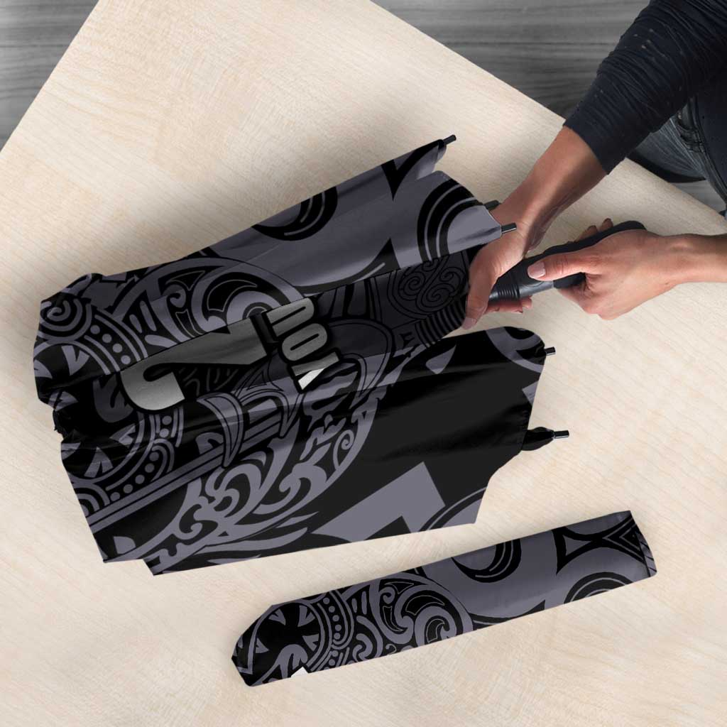 Custom New Zealand Taiaha Maori Umbrella Minimalist Silver Fern All Black LT9 - Polynesian Pride