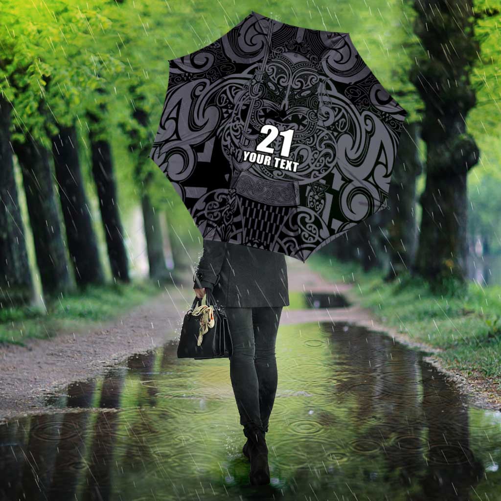 Custom New Zealand Taiaha Maori Umbrella Minimalist Silver Fern All Black LT9 - Polynesian Pride