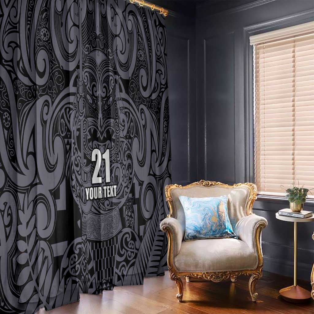 Custom New Zealand Taiaha Maori Window Curtain Minimalist Silver Fern All Black LT9 - Polynesian Pride