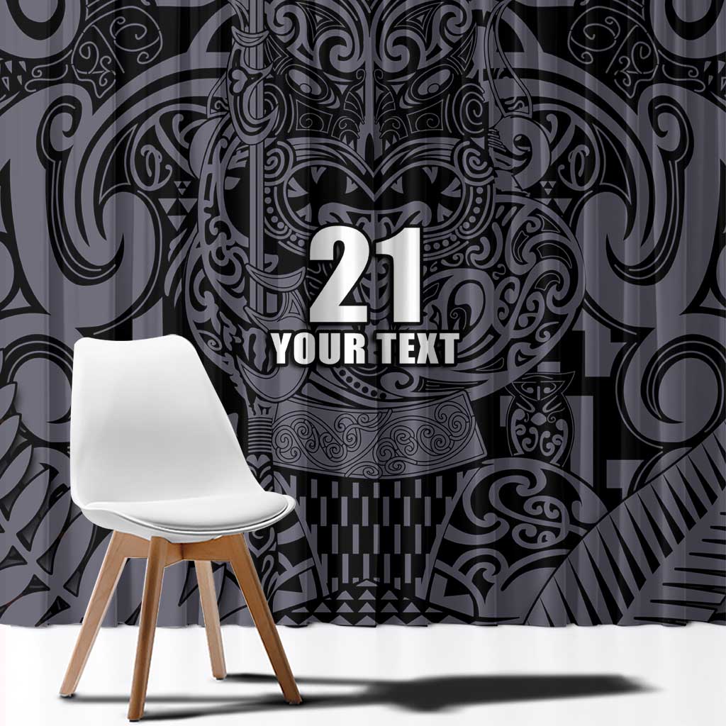 Custom New Zealand Taiaha Maori Window Curtain Minimalist Silver Fern All Black LT9 - Polynesian Pride