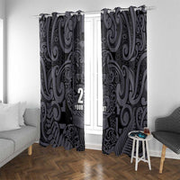 Custom New Zealand Taiaha Maori Window Curtain Minimalist Silver Fern All Black LT9 With Grommets Black - Polynesian Pride