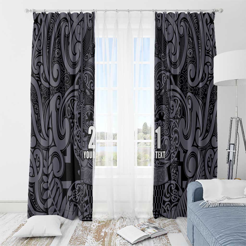 Custom New Zealand Taiaha Maori Window Curtain Minimalist Silver Fern All Black LT9 - Polynesian Pride