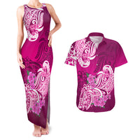Polynesian Couples Matching Tank Maxi Dress And Hawaiian Shirt Pacific Flower Mix Floral Tribal Tattoo Pink Vibe LT9 Pink - Polynesian Pride