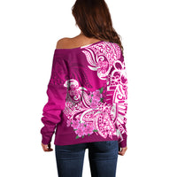 Polynesian Off Shoulder Sweater Pacific Flower Mix Floral Tribal Tattoo Pink Vibe LT9 - Polynesian Pride
