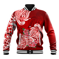 Polynesian Baseball Jacket Pacific Flower Mix Floral Tribal Tattoo Red Vibe LT9 Unisex Red - Polynesian Pride