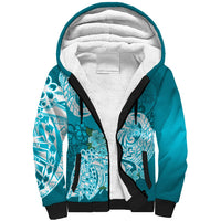 Polynesian Sherpa Hoodie Pacific Flower Mix Floral Tribal Tattoo Aqua Vibe LT9 Unisex Aqua - Polynesian Pride