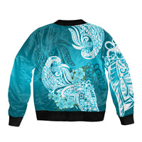 Polynesian Sleeve Zip Bomber Jacket Pacific Flower Mix Floral Tribal Tattoo Aqua Vibe LT9 - Polynesian Pride