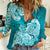 Polynesian Women Casual Shirt Pacific Flower Mix Floral Tribal Tattoo Aqua Vibe LT9 Female Aqua - Polynesian Pride