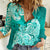 Polynesian Women Casual Shirt Pacific Flower Mix Floral Tribal Tattoo Turquoise Vibe LT9 Female Turquoise - Polynesian Pride