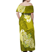 Polynesian Off Shoulder Maxi Dress Pacific Flower Mix Floral Tribal Tattoo Yellow Vibe LT9 - Polynesian Pride