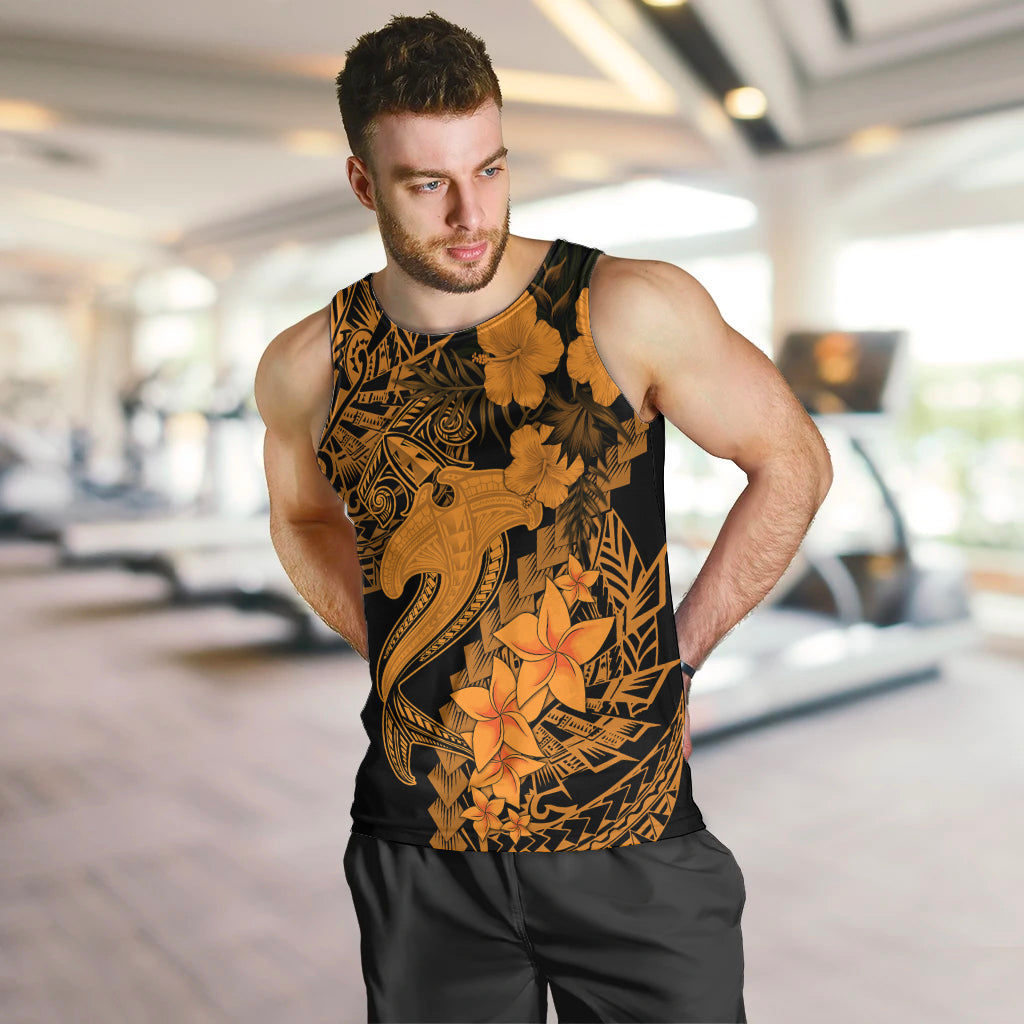 Aloha Hawaii Men Tank Top Hammerhead Shark Tattoo Polynesian Summer - Gold LT9 - Polynesian Pride