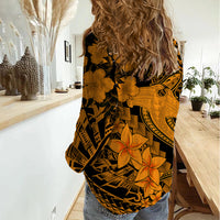 Aloha Hawaii Women Casual Shirt Hammerhead Shark Tattoo Polynesian Summer - Gold LT9 - Polynesian Pride