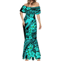 Aloha Hawaii Mermaid Dress Hammerhead Shark Tattoo Polynesian Summer - Turquoise LT9 - Polynesian Pride