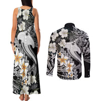 Aloha Hawaii Couples Matching Tank Maxi Dress and Long Sleeve Button Shirts Hammerhead Shark Tattoo Polynesian Summer - White LT9 - Polynesian Pride