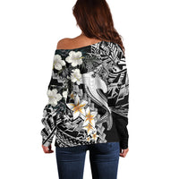 Aloha Hawaii Off Shoulder Sweater Hammerhead Shark Tattoo Polynesian Summer - White LT9 - Polynesian Pride
