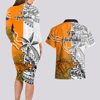 Fiji Australia Rugby Couples Matching Long Sleeve Bodycon Dress and Hawaiian Shirt World Cup 2023 Polynesia Tapa Mixed Indigenous Aboriginal LT9 - Polynesian Pride