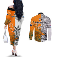 Fiji Australia Rugby Couples Matching Off The Shoulder Long Sleeve Dress and Long Sleeve Button Shirts World Cup 2023 Polynesia Tapa Mixed Indigenous Aboriginal LT9 - Polynesian Pride