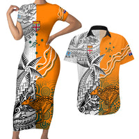 Fiji Australia Rugby Couples Matching Short Sleeve Bodycon Dress and Hawaiian Shirt World Cup 2023 Polynesia Tapa Mixed Indigenous Aboriginal LT9 Gold - Polynesian Pride