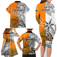 Fiji Australia Rugby Family Matching Long Sleeve Bodycon Dress and Hawaiian Shirt World Cup 2023 Polynesia Tapa Mixed Indigenous Aboriginal LT9 - Polynesian Pride