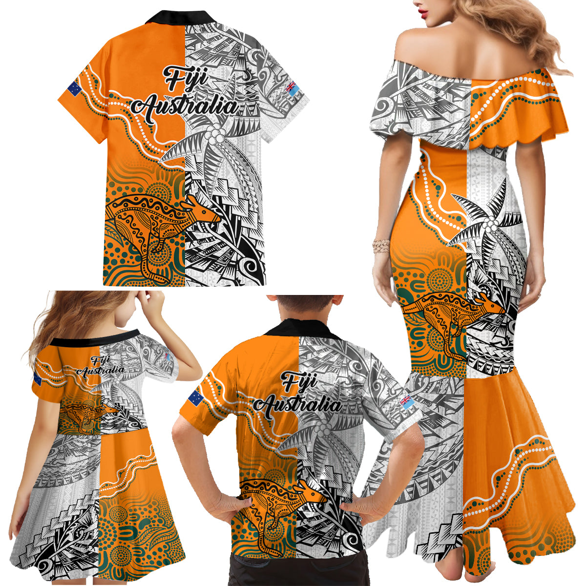 Fiji Australia Rugby Family Matching Mermaid Dress and Hawaiian Shirt World Cup 2023 Polynesia Tapa Mixed Indigenous Aboriginal LT9 - Polynesian Pride