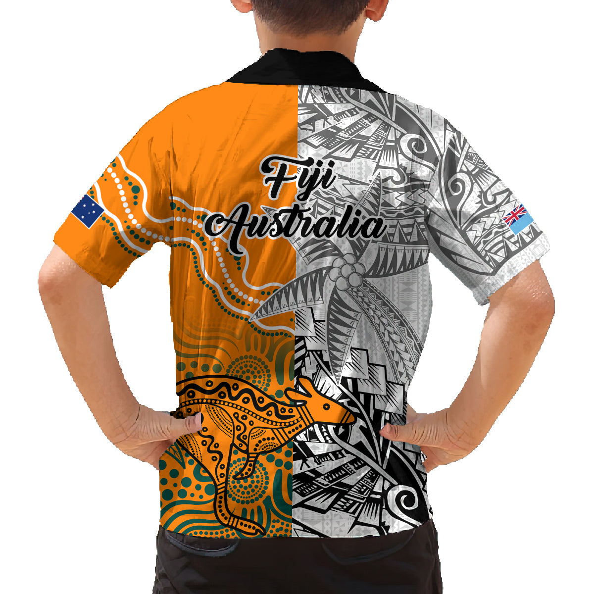 Fiji Australia Rugby Family Matching Off Shoulder Maxi Dress and Hawaiian Shirt World Cup 2023 Polynesia Tapa Mixed Indigenous Aboriginal LT9 - Polynesian Pride