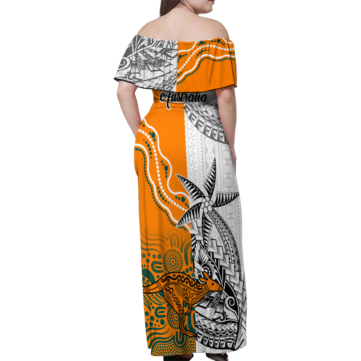 Fiji Australia Rugby Family Matching Off Shoulder Maxi Dress and Hawaiian Shirt World Cup 2023 Polynesia Tapa Mixed Indigenous Aboriginal LT9 - Polynesian Pride