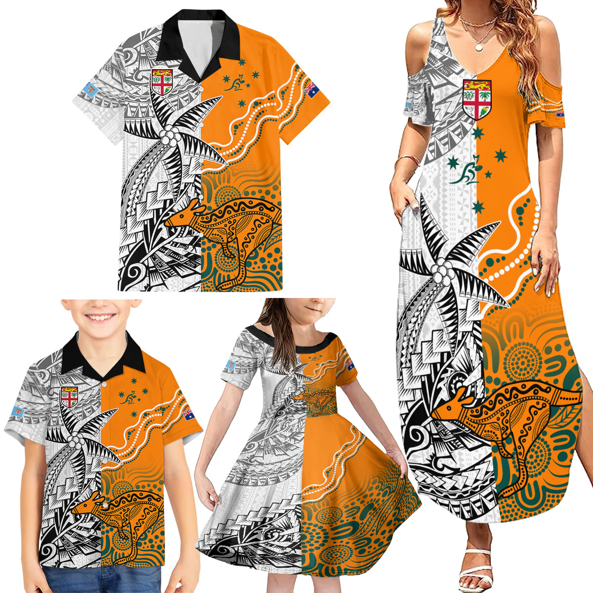Fiji Australia Rugby Family Matching Summer Maxi Dress and Hawaiian Shirt World Cup 2023 Polynesia Tapa Mixed Indigenous Aboriginal LT9 - Polynesian Pride