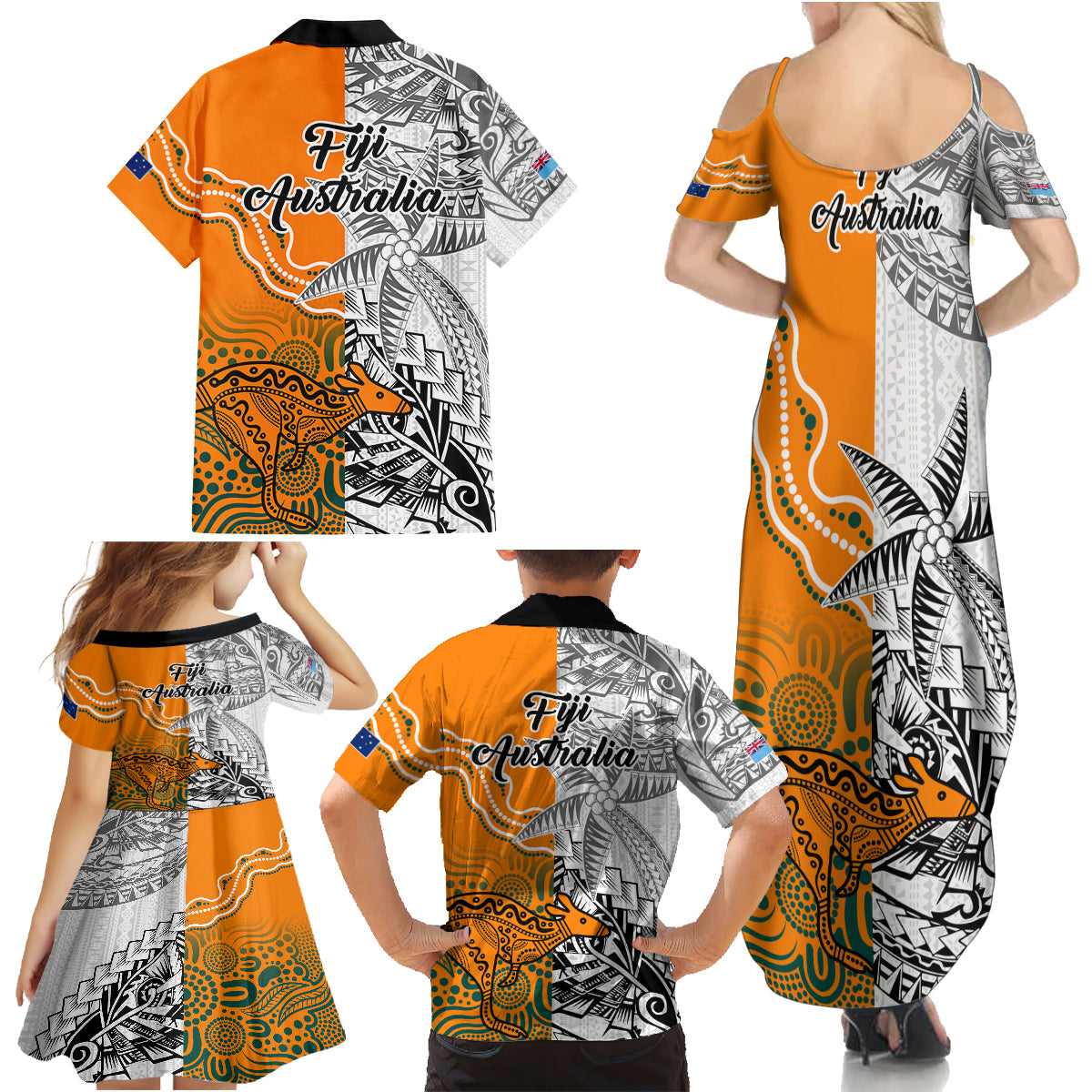 Fiji Australia Rugby Family Matching Summer Maxi Dress and Hawaiian Shirt World Cup 2023 Polynesia Tapa Mixed Indigenous Aboriginal LT9 - Polynesian Pride
