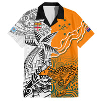 Fiji Australia Rugby Family Matching Summer Maxi Dress and Hawaiian Shirt World Cup 2023 Polynesia Tapa Mixed Indigenous Aboriginal LT9 Dad's Shirt - Short Sleeve Gold - Polynesian Pride