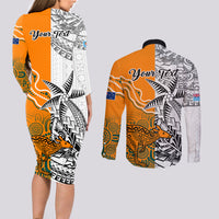 Personalised Fiji Australia Rugby Couples Matching Long Sleeve Bodycon Dress and Long Sleeve Button Shirts World Cup 2023 Polynesia Tapa Mixed Indigenous Aboriginal LT9 - Polynesian Pride