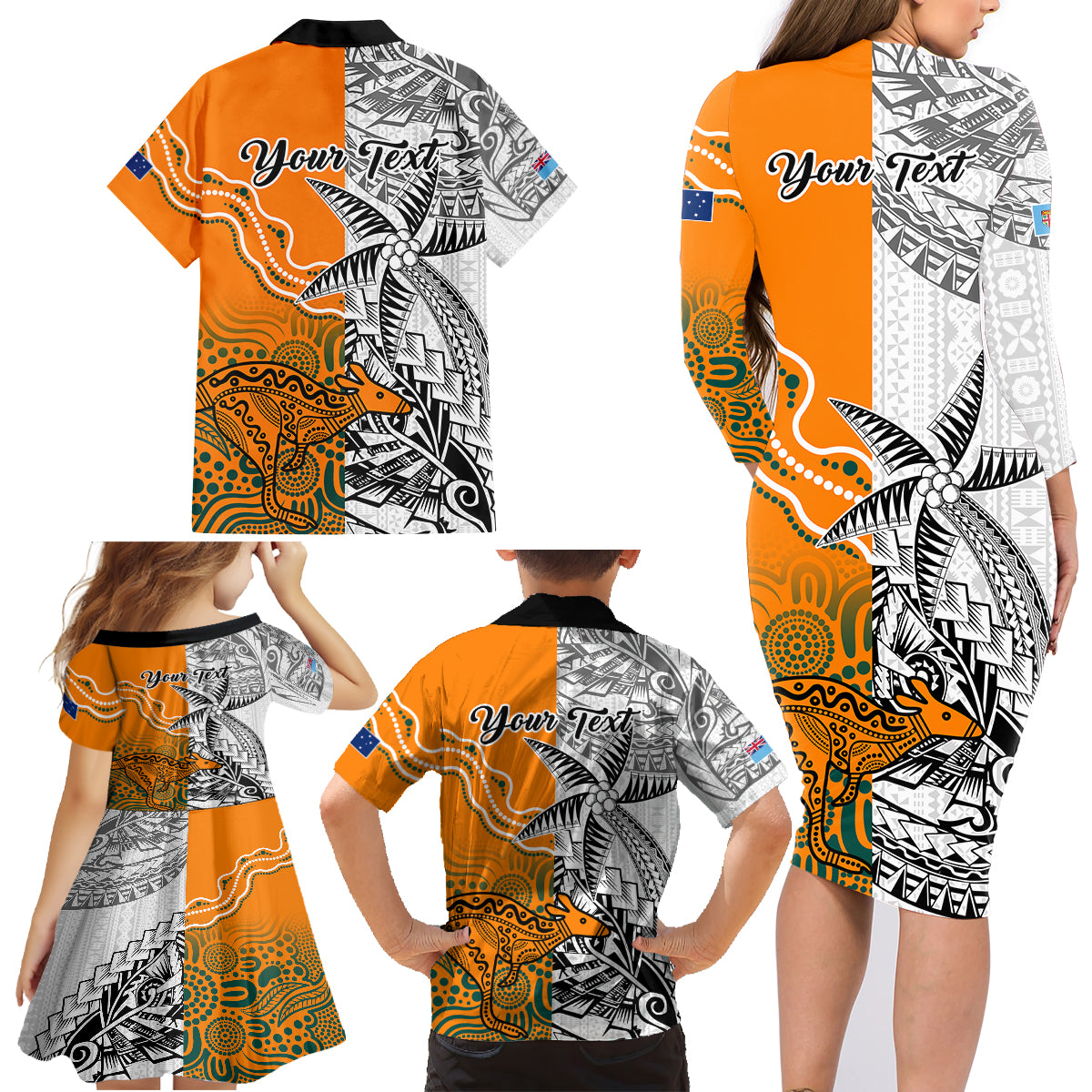 Personalised Fiji Australia Rugby Family Matching Long Sleeve Bodycon Dress and Hawaiian Shirt World Cup 2023 Polynesia Tapa Mixed Indigenous Aboriginal LT9 - Polynesian Pride