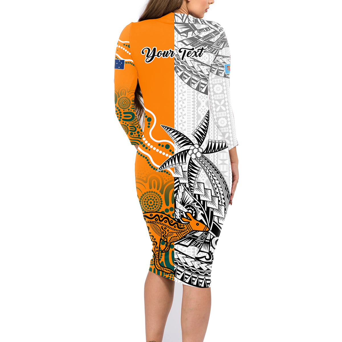 Personalised Fiji Australia Rugby Family Matching Long Sleeve Bodycon Dress and Hawaiian Shirt World Cup 2023 Polynesia Tapa Mixed Indigenous Aboriginal LT9 - Polynesian Pride