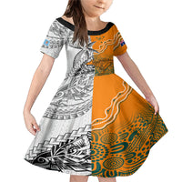 Personalised Fiji Australia Rugby Family Matching Mermaid Dress and Hawaiian Shirt World Cup 2023 Polynesia Tapa Mixed Indigenous Aboriginal LT9 Daughter's Dress Gold - Polynesian Pride