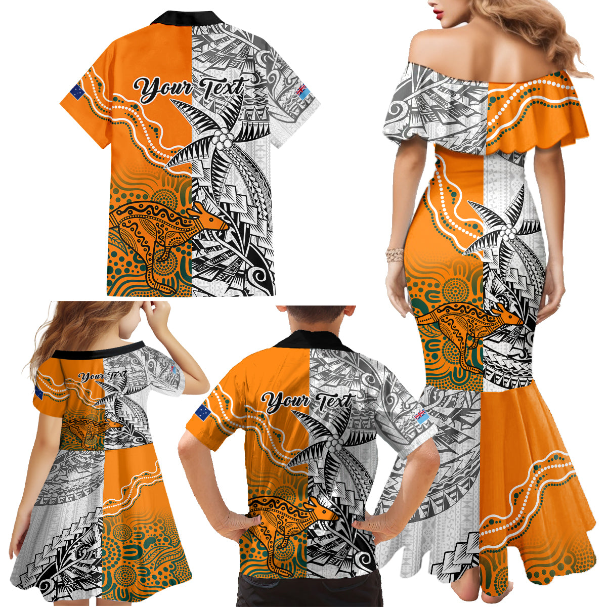 Personalised Fiji Australia Rugby Family Matching Mermaid Dress and Hawaiian Shirt World Cup 2023 Polynesia Tapa Mixed Indigenous Aboriginal LT9 - Polynesian Pride