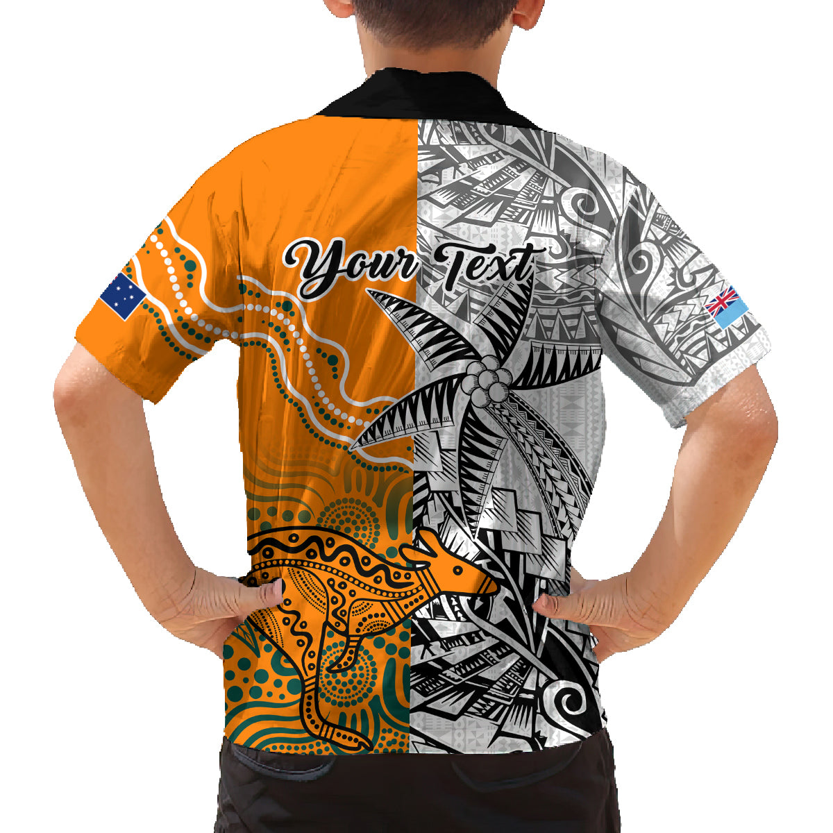 Personalised Fiji Australia Rugby Family Matching Off Shoulder Short Dress and Hawaiian Shirt World Cup 2023 Polynesia Tapa Mixed Indigenous Aboriginal LT9 - Polynesian Pride