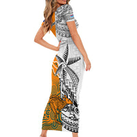 Personalised Fiji Australia Rugby Family Matching Short Sleeve Bodycon Dress and Hawaiian Shirt World Cup 2023 Polynesia Tapa Mixed Indigenous Aboriginal LT9 - Polynesian Pride