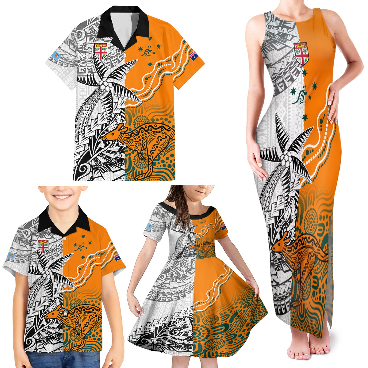 Personalised Fiji Australia Rugby Family Matching Tank Maxi Dress and Hawaiian Shirt World Cup 2023 Polynesia Tapa Mixed Indigenous Aboriginal LT9 - Polynesian Pride