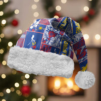 Filipino Maligayang Pasko Christmas Santa Hat Pacific Patchwork Xmas Vibes LT9 With Fur Blue - Polynesian Pride
