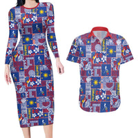 Filipino Maligayang Pasko Couples Matching Long Sleeve Bodycon Dress and Hawaiian Shirt Pacific Patchwork Xmas Vibes LT9 Blue - Polynesian Pride