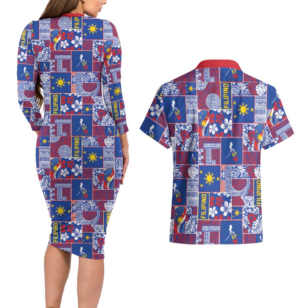 Filipino Maligayang Pasko Couples Matching Long Sleeve Bodycon Dress and Hawaiian Shirt Pacific Patchwork Xmas Vibes LT9 - Polynesian Pride