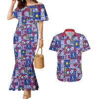 Filipino Maligayang Pasko Couples Matching Mermaid Dress and Hawaiian Shirt Pacific Patchwork Xmas Vibes LT9 Blue - Polynesian Pride