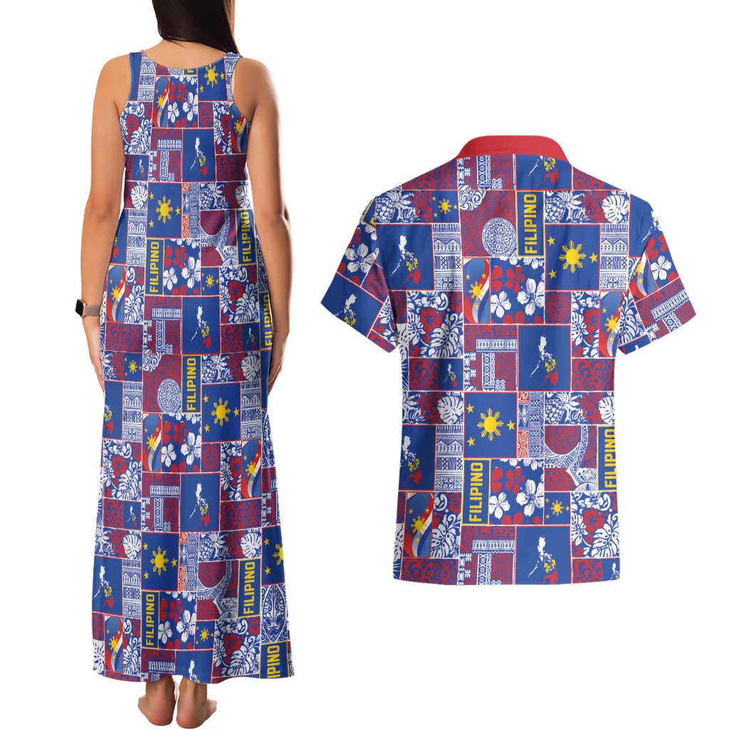 Filipino Maligayang Pasko Couples Matching Tank Maxi Dress and Hawaiian Shirt Pacific Patchwork Xmas Vibes - Polynesian Pride