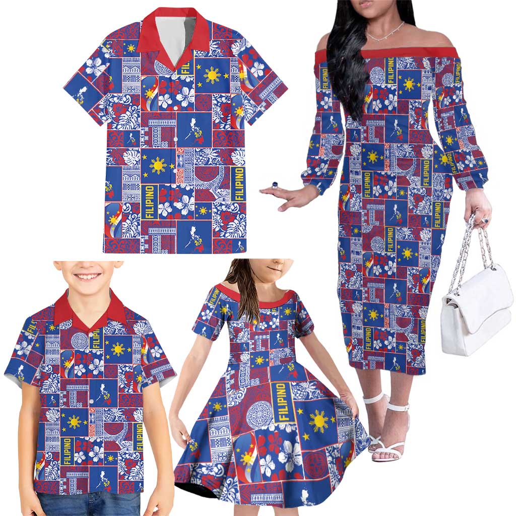 Filipino Maligayang Pasko Family Matching Off The Shoulder Long Sleeve Dress and Hawaiian Shirt Pacific Patchwork Xmas Vibes LT9 - Polynesian Pride