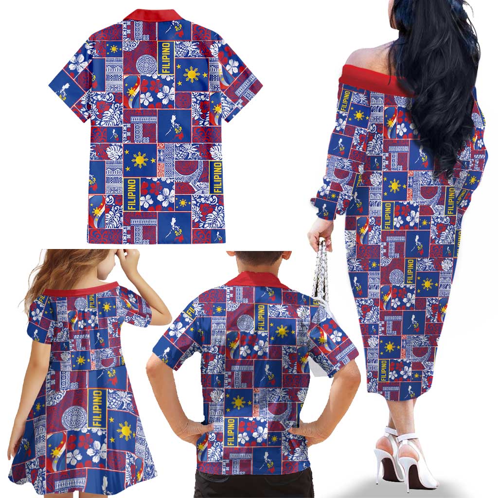 Filipino Maligayang Pasko Family Matching Off The Shoulder Long Sleeve Dress and Hawaiian Shirt Pacific Patchwork Xmas Vibes LT9 - Polynesian Pride