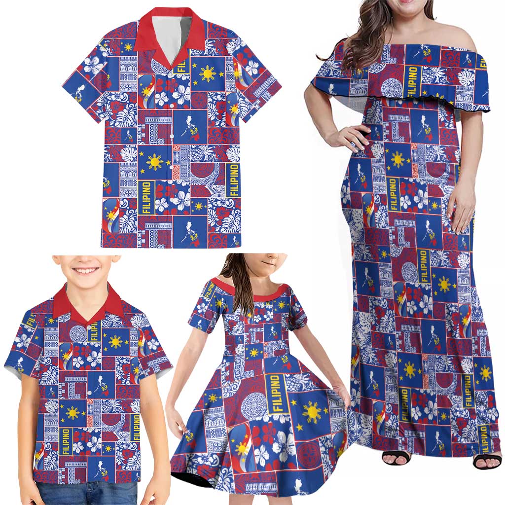 Filipino Maligayang Pasko Family Matching Off Shoulder Maxi Dress and Hawaiian Shirt Pacific Patchwork Xmas Vibes - Polynesian Pride