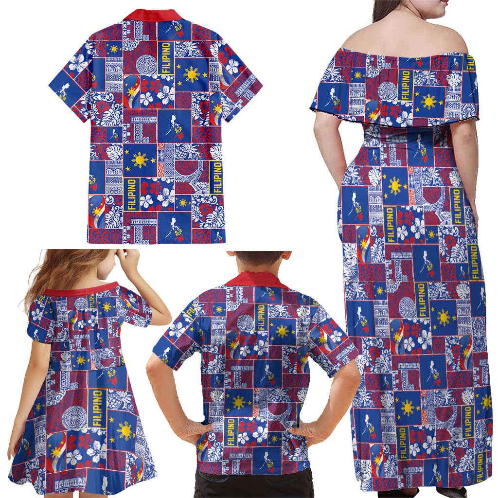 Filipino Maligayang Pasko Family Matching Off Shoulder Maxi Dress and Hawaiian Shirt Pacific Patchwork Xmas Vibes LT9 - Polynesian Pride