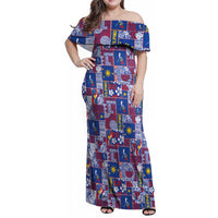 Filipino Maligayang Pasko Family Matching Off Shoulder Maxi Dress and Hawaiian Shirt Pacific Patchwork Xmas Vibes LT9 Mom's Dress Blue - Polynesian Pride