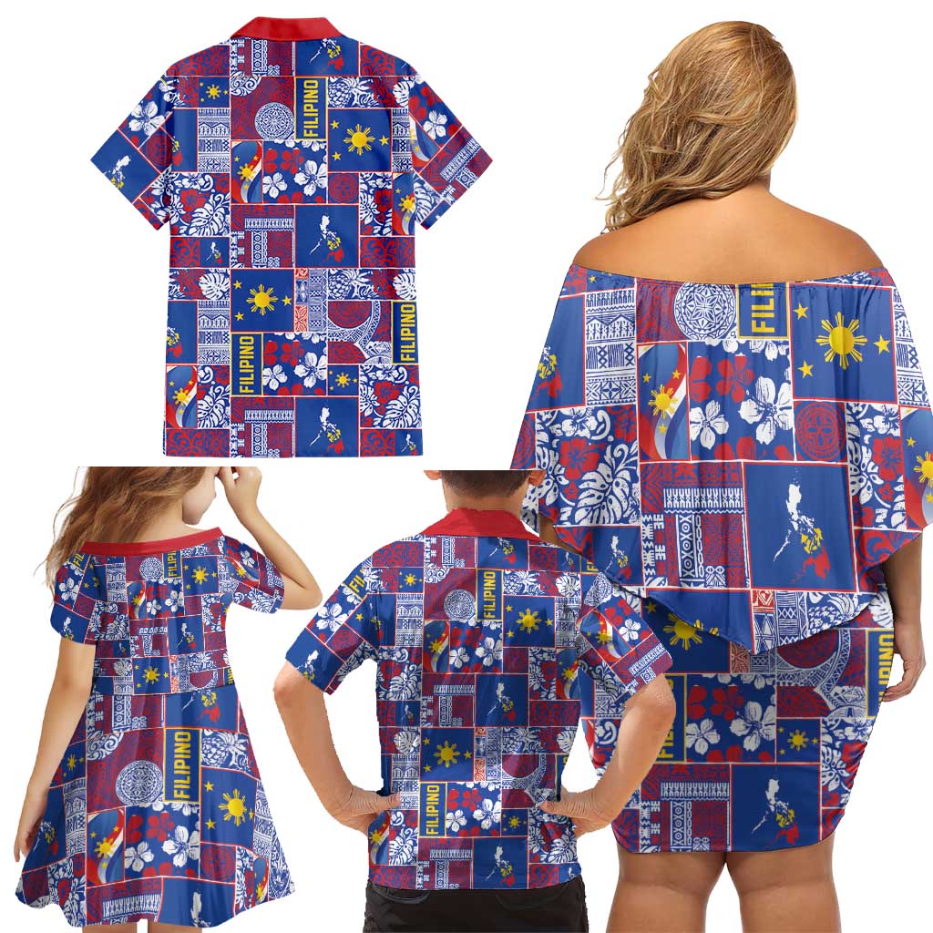 Filipino Maligayang Pasko Family Matching Off Shoulder Short Dress and Hawaiian Shirt Pacific Patchwork Xmas Vibes LT9 - Polynesian Pride
